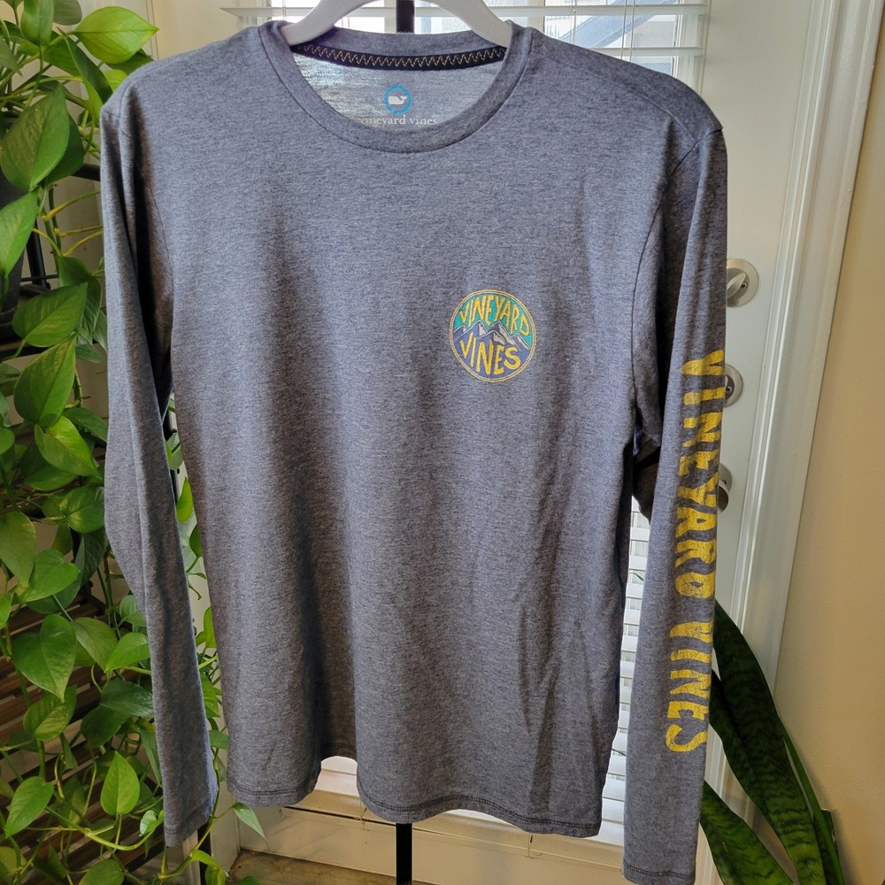Vineyard Vines Dunes Tee Mens Small Blue Gray Long Sleeve Mountain Graphic Shirt